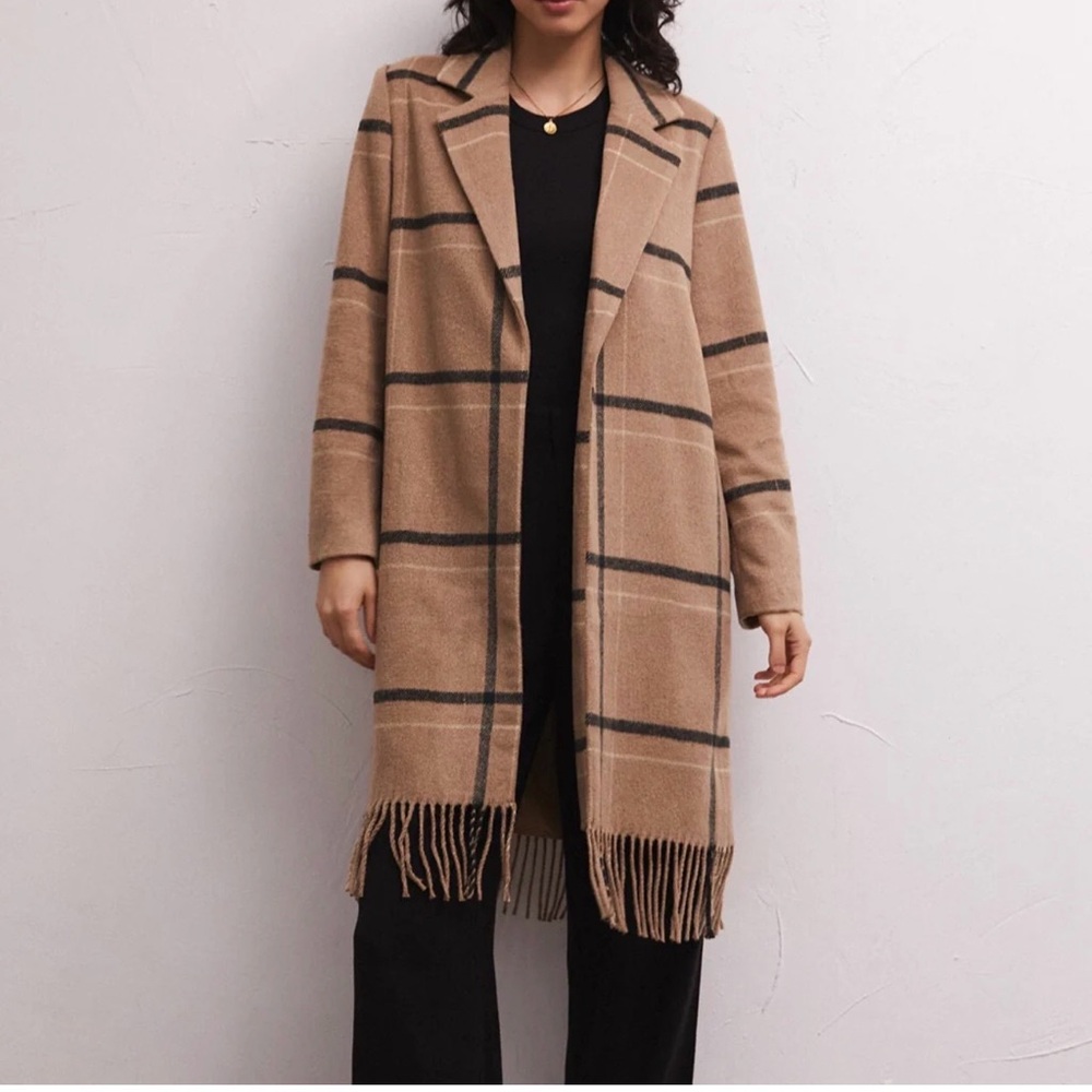Z Supply Tan and Black Checkered Jacket